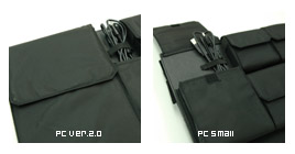左：PCVer.2.0の細長いタイプのポケット/右：大型ポケット内のゴム止め
